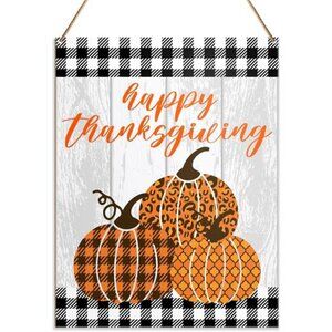 Happy Thanksgiving Decor Sign, Thankful Decorations Buffalo Plaid Fall Hanging